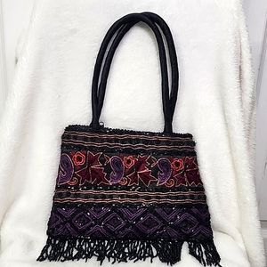 Black Multicolored Beaded Small Bag